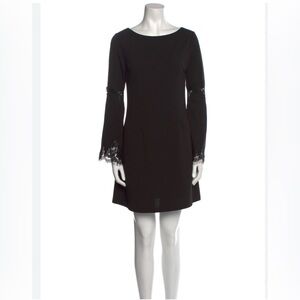 Lotus Threads Bateau neckline Elegant Black Crepe Lace Trim Miniโ Dress sz 6
